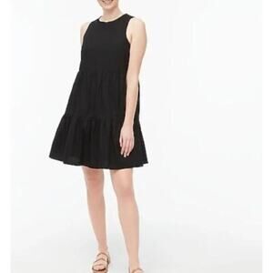 J. Crew Sleeveless Tiered Mini Dress in Poplin Black, Size 12 AV676